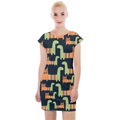 Seamless-pattern-with-cats Cap Sleeve Bodycon Dress