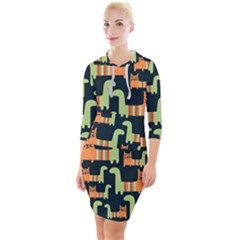 Seamless-pattern-with-cats Quarter Sleeve Hood Bodycon Dress