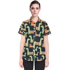 Seamless-pattern-with-cats Women s Short Sleeve Shirt