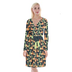 Seamless-pattern-with-cats Long Sleeve Velvet Front Wrap Dress