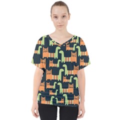 Seamless-pattern-with-cats V-neck Dolman Drape Top