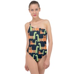 Seamless-pattern-with-cats Classic One Shoulder Swimsuit