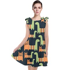 Seamless-pattern-with-cats Tie Up Tunic Dress