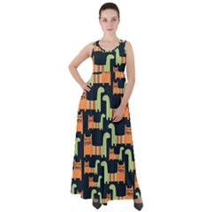 Seamless-pattern-with-cats Empire Waist Velour Maxi Dress