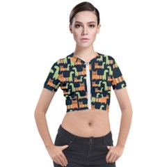 Seamless-pattern-with-cats Short Sleeve Cropped Jacket