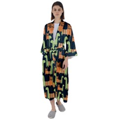 Seamless-pattern-with-cats Maxi Satin Kimono