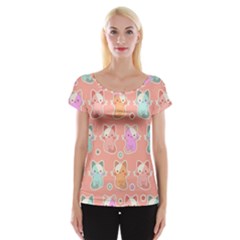 Cute-kawaii-kittens-seamless-pattern Cap Sleeve Top