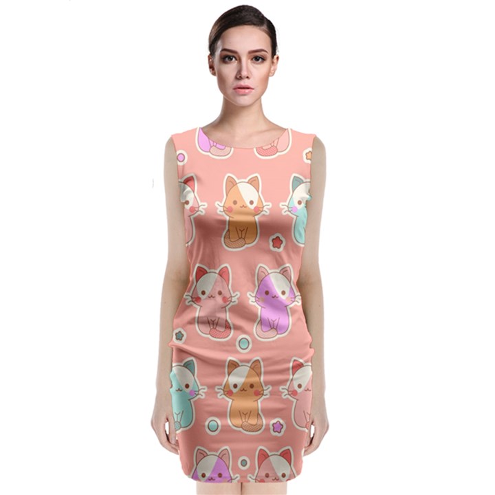 Cute-kawaii-kittens-seamless-pattern Sleeveless Velvet Midi Dress