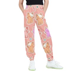 Cute-kawaii-kittens-seamless-pattern Kids  Elastic Waist Pants by Jancukart