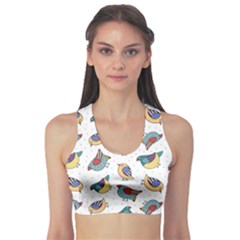 Seamless-pattern-with-hand-drawn-bird-black Sports Bra