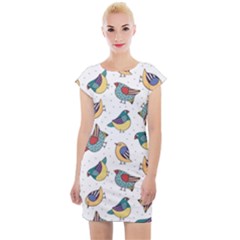 Seamless-pattern-with-hand-drawn-bird-black Cap Sleeve Bodycon Dress