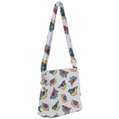 Seamless-pattern-with-hand-drawn-bird-black Zipper Messenger Bag