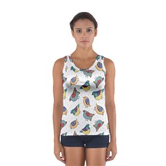 Seamless-pattern-with-hand-drawn-bird-black Sport Tank Top 