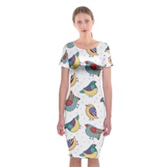 Seamless-pattern-with-hand-drawn-bird-black Classic Short Sleeve Midi Dress