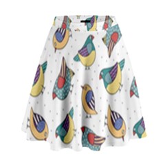 Seamless-pattern-with-hand-drawn-bird-black High Waist Skirt