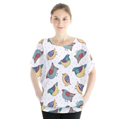 Seamless-pattern-with-hand-drawn-bird-black Batwing Chiffon Blouse