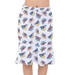 Seamless-pattern-with-hand-drawn-bird-black Short Mermaid Skirt