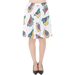 Seamless-pattern-with-hand-drawn-bird-black Velvet High Waist Skirt