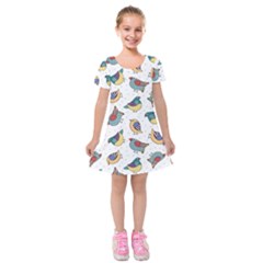 Seamless-pattern-with-hand-drawn-bird-black Kids  Short Sleeve Velvet Dress