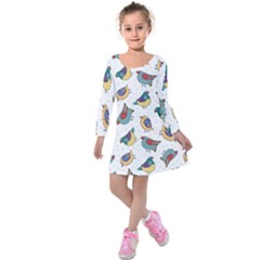 Seamless-pattern-with-hand-drawn-bird-black Kids  Long Sleeve Velvet Dress