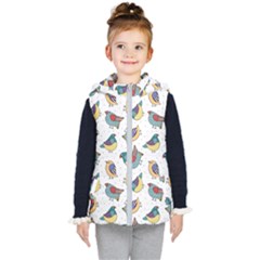 Seamless-pattern-with-hand-drawn-bird-black Kids  Hooded Puffer Vest