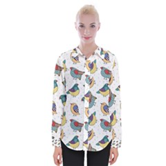 Seamless-pattern-with-hand-drawn-bird-black Womens Long Sleeve Shirt