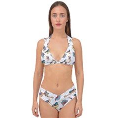 Seamless-pattern-with-hand-drawn-bird-black Double Strap Halter Bikini Set