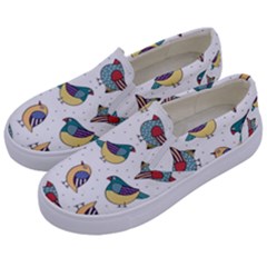 Seamless-pattern-with-hand-drawn-bird-black Kids  Canvas Slip Ons