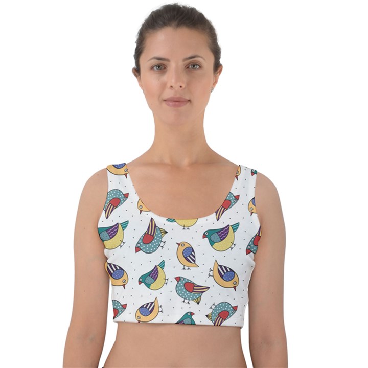 Seamless-pattern-with-hand-drawn-bird-black Velvet Crop Top