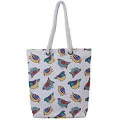 Seamless-pattern-with-hand-drawn-bird-black Full Print Rope Handle Tote (small)