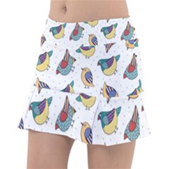 Seamless-pattern-with-hand-drawn-bird-black Classic Tennis Skirt