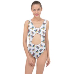 Seamless-pattern-with-hand-drawn-bird-black Center Cut Out Swimsuit