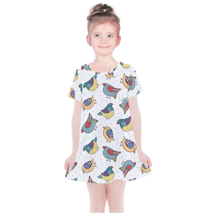 Seamless-pattern-with-hand-drawn-bird-black Kids  Simple Cotton Dress