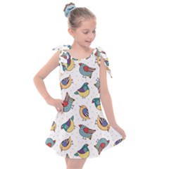 Seamless-pattern-with-hand-drawn-bird-black Kids  Tie Up Tunic Dress