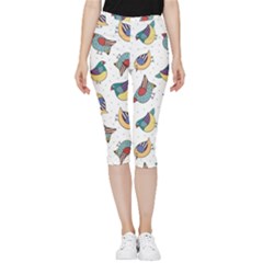 Seamless-pattern-with-hand-drawn-bird-black Inside Out Lightweight Velour Capri Leggings 