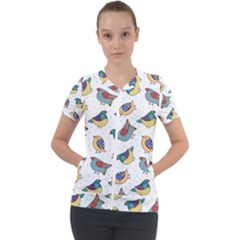 Seamless-pattern-with-hand-drawn-bird-black Short Sleeve Zip Up Jacket