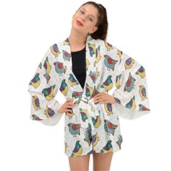 Seamless-pattern-with-hand-drawn-bird-black Long Sleeve Kimono