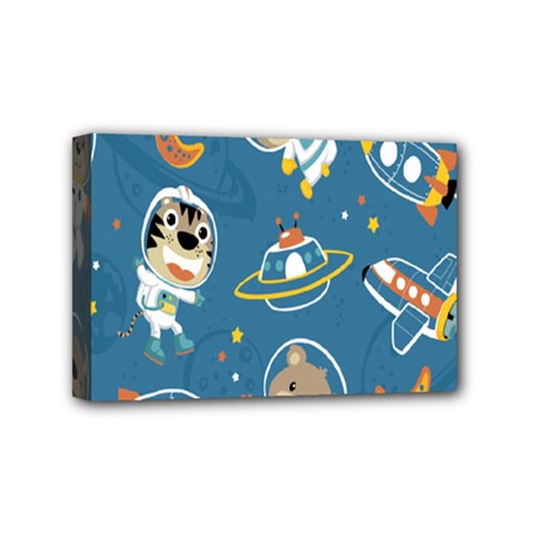 Seamless-pattern-funny-astronaut-outer-space-transportation Mini Canvas 6  X 4  (stretched) by Jancukart