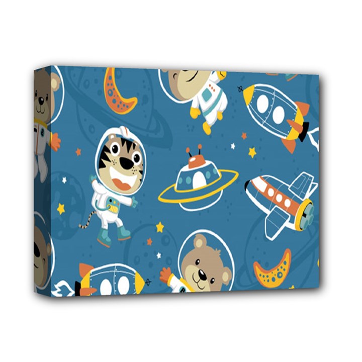 Seamless-pattern-funny-astronaut-outer-space-transportation Deluxe Canvas 14  x 11  (Stretched)