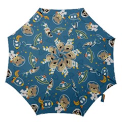 Seamless-pattern-funny-astronaut-outer-space-transportation Hook Handle Umbrellas (large)