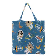 Seamless-pattern-funny-astronaut-outer-space-transportation Grocery Tote Bag