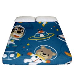 Seamless-pattern-funny-astronaut-outer-space-transportation Fitted Sheet (queen Size)