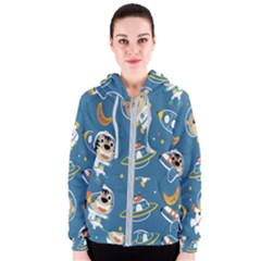 Seamless-pattern-funny-astronaut-outer-space-transportation Women s Zipper Hoodie