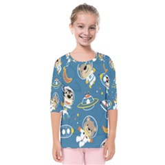 Seamless-pattern-funny-astronaut-outer-space-transportation Kids  Quarter Sleeve Raglan Tee