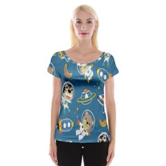 Seamless-pattern-funny-astronaut-outer-space-transportation Cap Sleeve Top