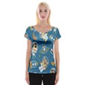 Seamless-pattern-funny-astronaut-outer-space-transportation Cap Sleeve Top View1