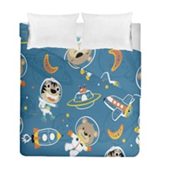 Seamless-pattern-funny-astronaut-outer-space-transportation Duvet Cover Double Side (full/ Double Size) by Jancukart