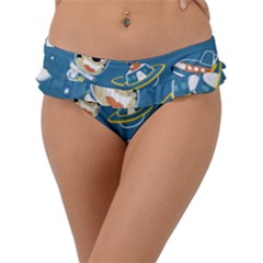 Seamless-pattern-funny-astronaut-outer-space-transportation Frill Bikini Bottom