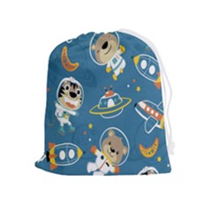 Seamless-pattern-funny-astronaut-outer-space-transportation Drawstring Pouch (xl) by Jancukart