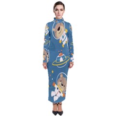 Seamless-pattern-funny-astronaut-outer-space-transportation Turtleneck Maxi Dress